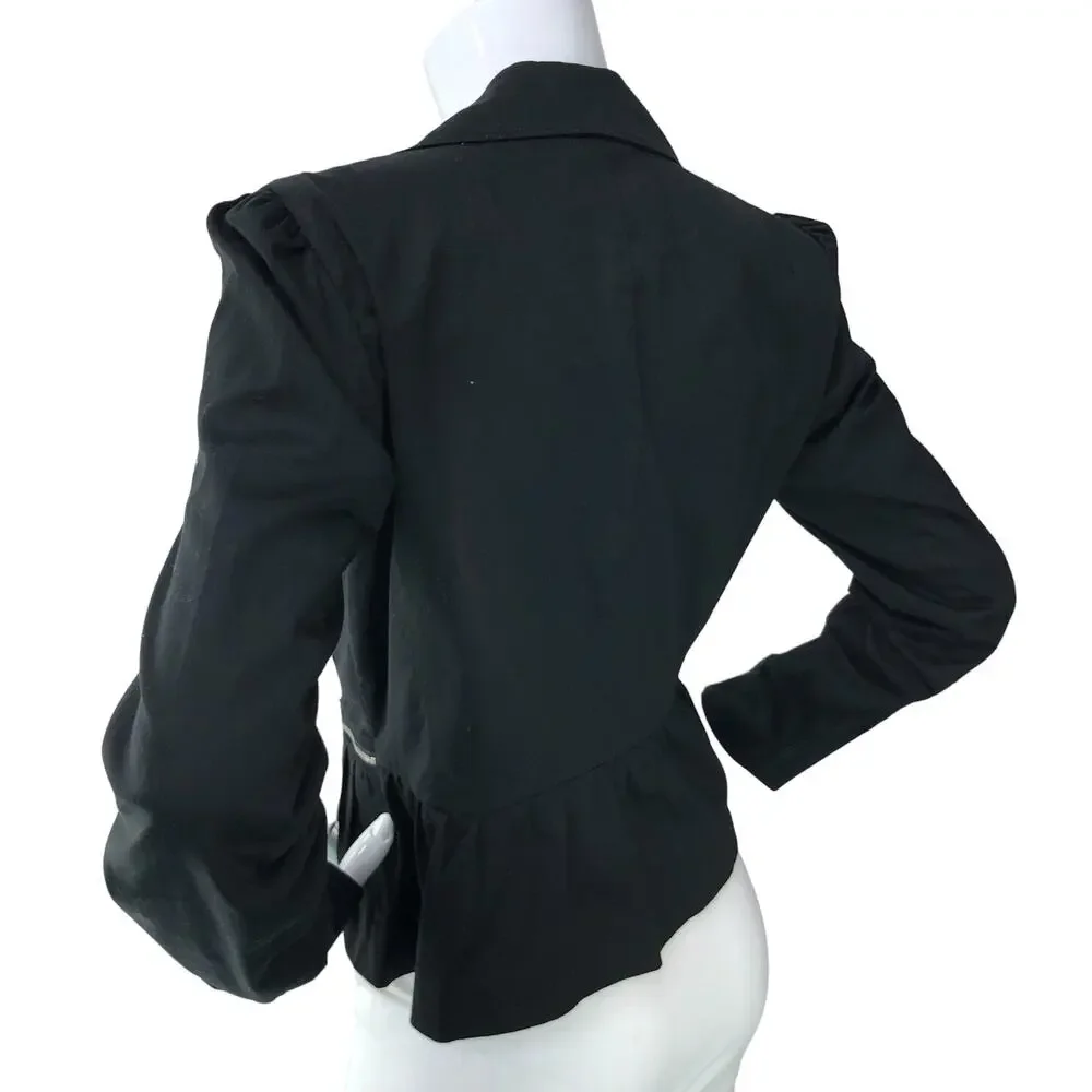 Sandro Womens Size S Biker Jacket Asymmetrical Cotton Zip Pockets Black